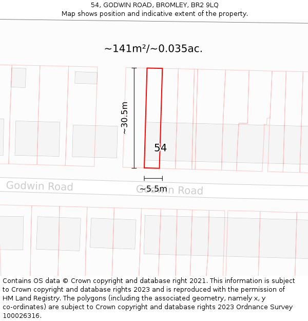 54, GODWIN ROAD, BROMLEY, BR2 9LQ: Plot and title map