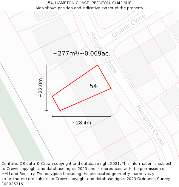 54, HAMPTON CHASE, PRENTON, CH43 9HE: Plot and title map