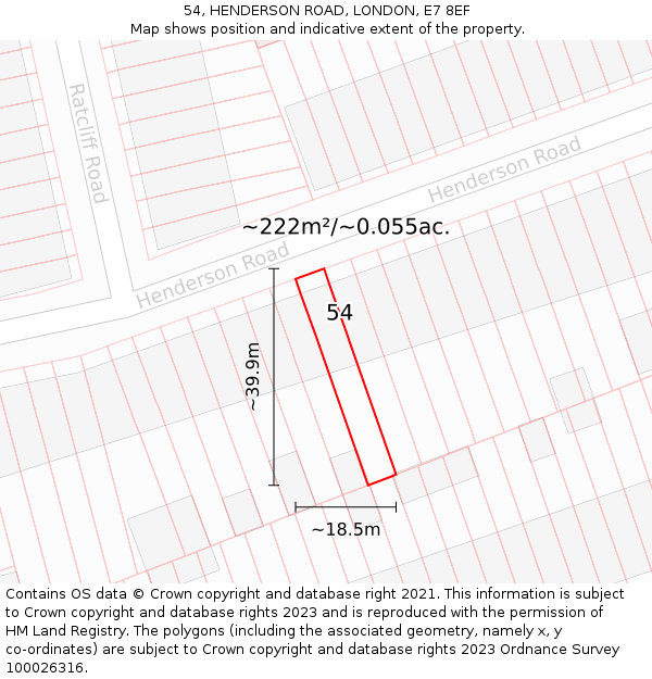 54, HENDERSON ROAD, LONDON, E7 8EF: Plot and title map
