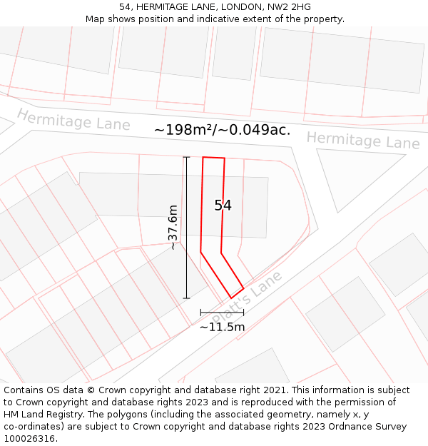 54, HERMITAGE LANE, LONDON, NW2 2HG: Plot and title map
