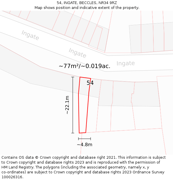 54, INGATE, BECCLES, NR34 9RZ: Plot and title map