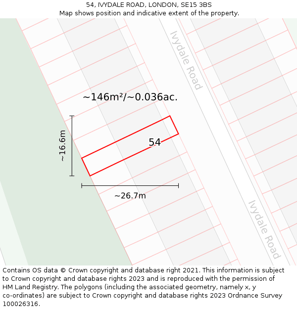 54, IVYDALE ROAD, LONDON, SE15 3BS: Plot and title map