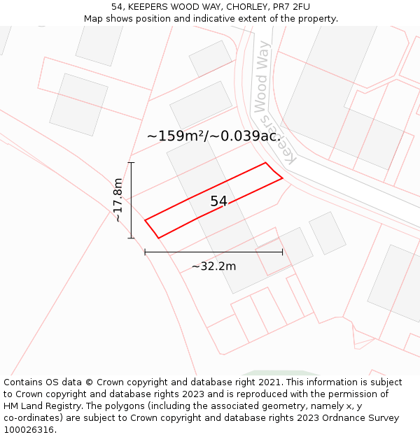 54, KEEPERS WOOD WAY, CHORLEY, PR7 2FU: Plot and title map