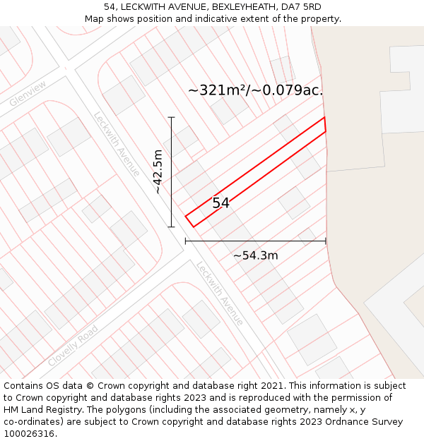 54, LECKWITH AVENUE, BEXLEYHEATH, DA7 5RD: Plot and title map
