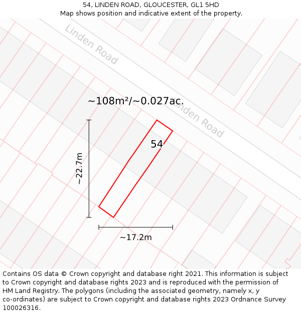54, LINDEN ROAD, GLOUCESTER, GL1 5HD: Plot and title map