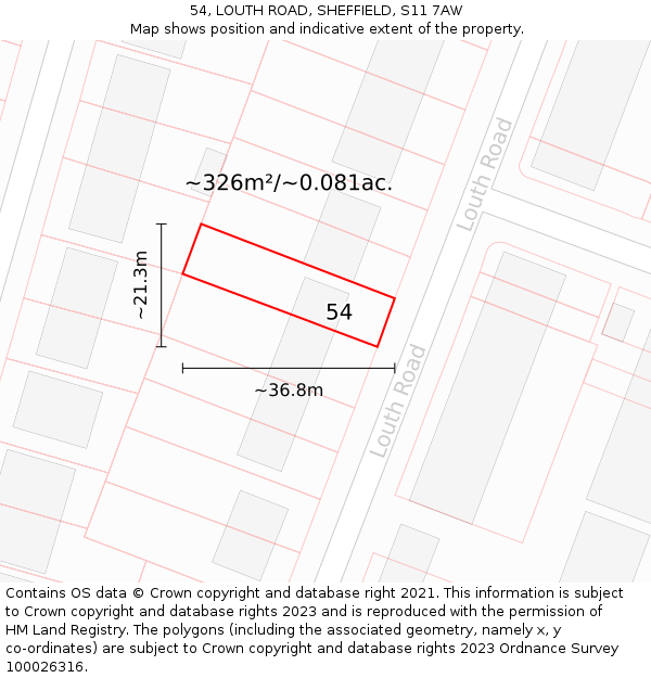 54, LOUTH ROAD, SHEFFIELD, S11 7AW: Plot and title map