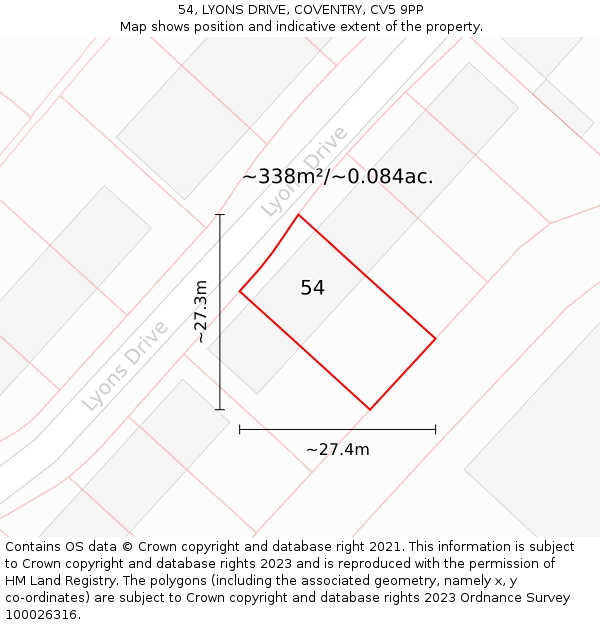 54, LYONS DRIVE, COVENTRY, CV5 9PP: Plot and title map