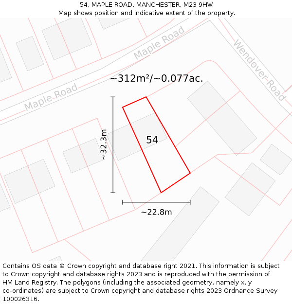 54, MAPLE ROAD, MANCHESTER, M23 9HW: Plot and title map