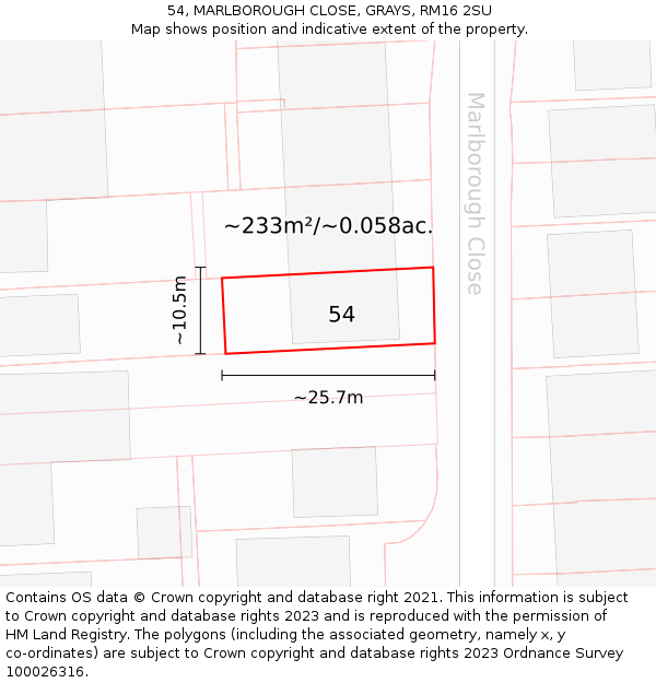 54, MARLBOROUGH CLOSE, GRAYS, RM16 2SU: Plot and title map