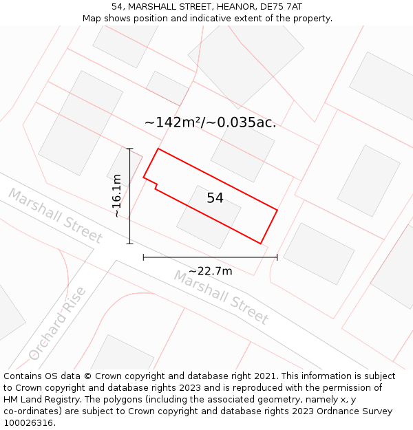54, MARSHALL STREET, HEANOR, DE75 7AT: Plot and title map