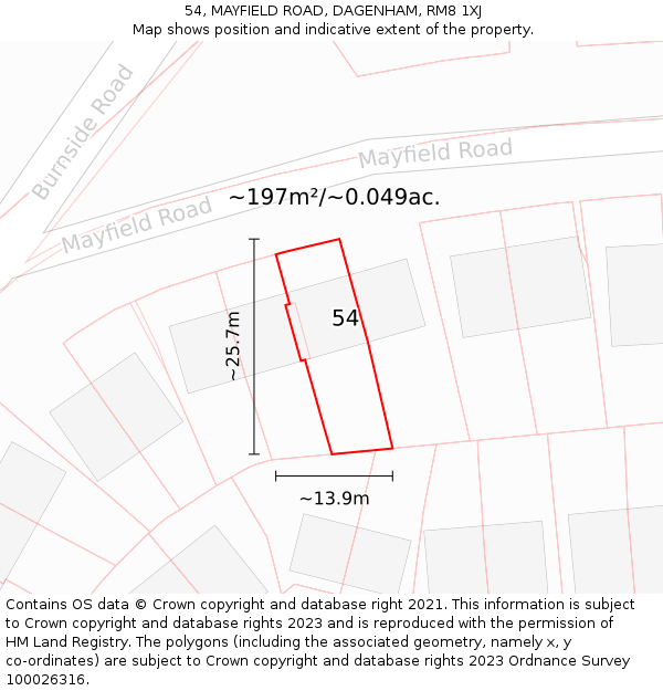 54, MAYFIELD ROAD, DAGENHAM, RM8 1XJ: Plot and title map