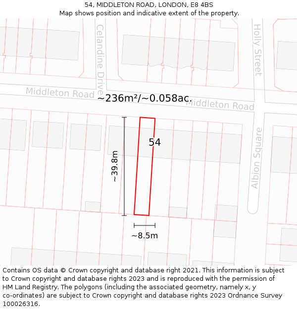 54, MIDDLETON ROAD, LONDON, E8 4BS: Plot and title map