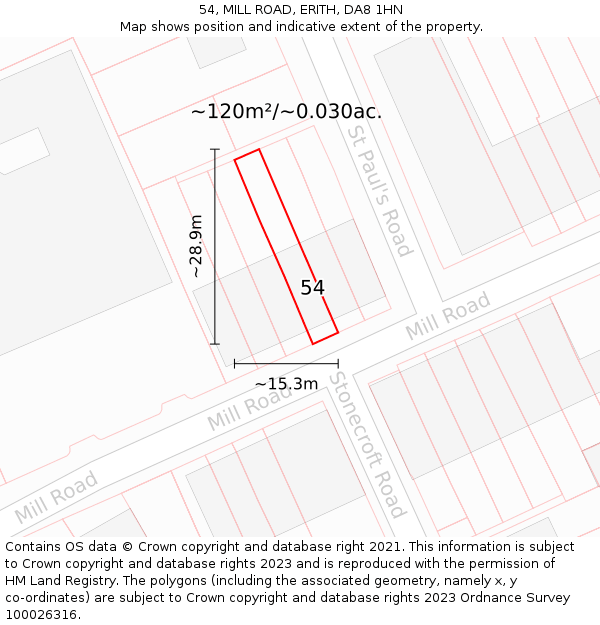 54, MILL ROAD, ERITH, DA8 1HN: Plot and title map