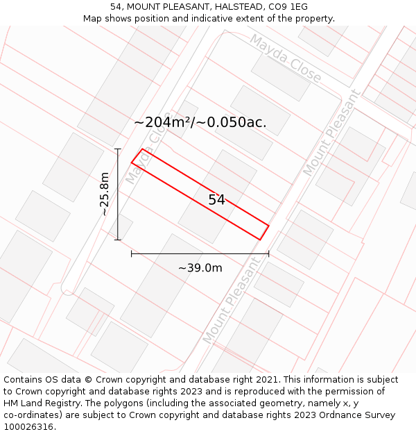 54, MOUNT PLEASANT, HALSTEAD, CO9 1EG: Plot and title map
