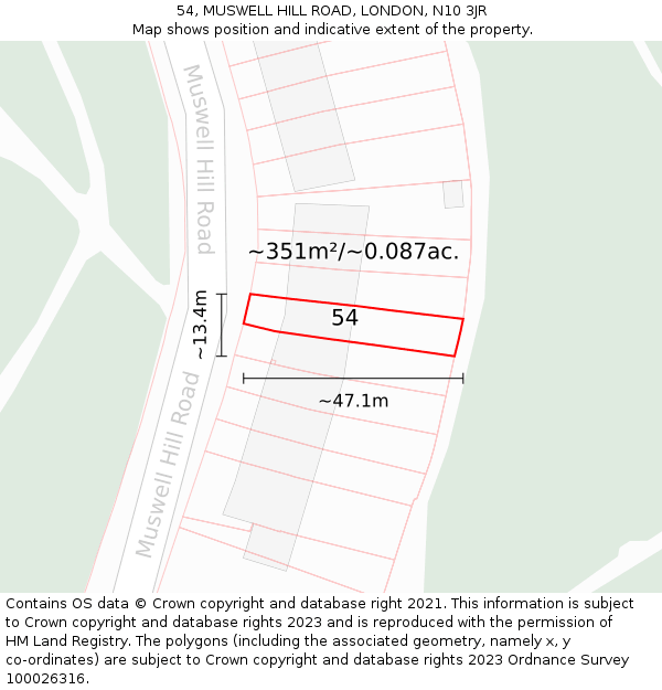 54, MUSWELL HILL ROAD, LONDON, N10 3JR: Plot and title map