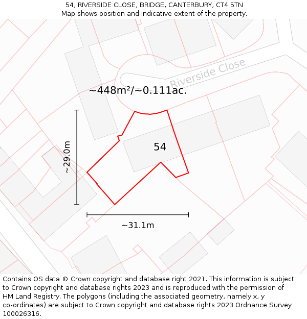 54, RIVERSIDE CLOSE, BRIDGE, CANTERBURY, CT4 5TN: Plot and title map
