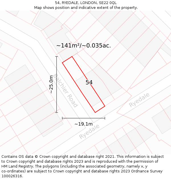 54, RYEDALE, LONDON, SE22 0QL: Plot and title map