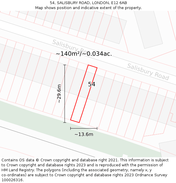 54, SALISBURY ROAD, LONDON, E12 6AB: Plot and title map
