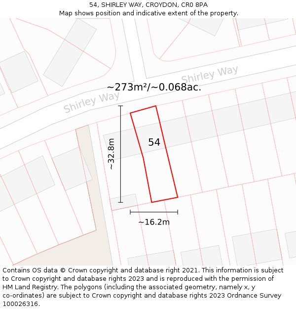 54, SHIRLEY WAY, CROYDON, CR0 8PA: Plot and title map