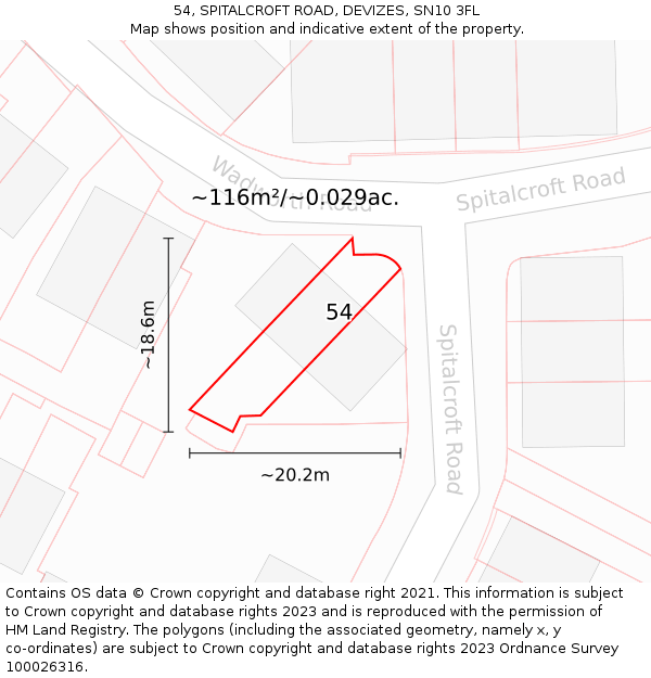 54, SPITALCROFT ROAD, DEVIZES, SN10 3FL: Plot and title map