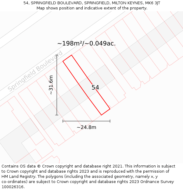 54, SPRINGFIELD BOULEVARD, SPRINGFIELD, MILTON KEYNES, MK6 3JT: Plot and title map