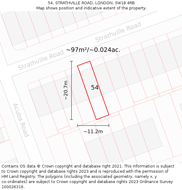 54, STRATHVILLE ROAD, LONDON, SW18 4RB: Plot and title map