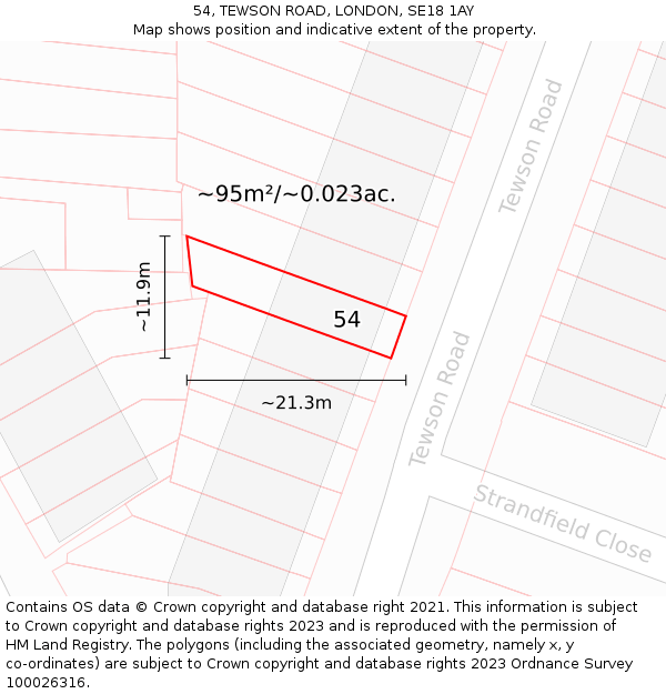 54, TEWSON ROAD, LONDON, SE18 1AY: Plot and title map