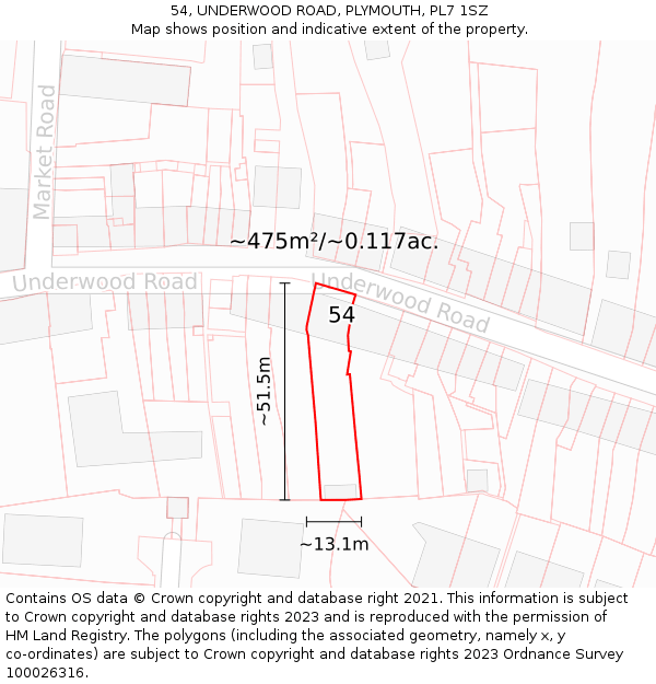 54, UNDERWOOD ROAD, PLYMOUTH, PL7 1SZ: Plot and title map