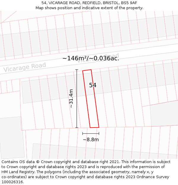 54, VICARAGE ROAD, REDFIELD, BRISTOL, BS5 9AF: Plot and title map
