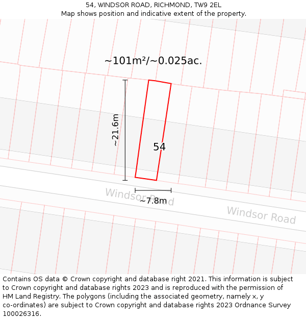 54, WINDSOR ROAD, RICHMOND, TW9 2EL: Plot and title map