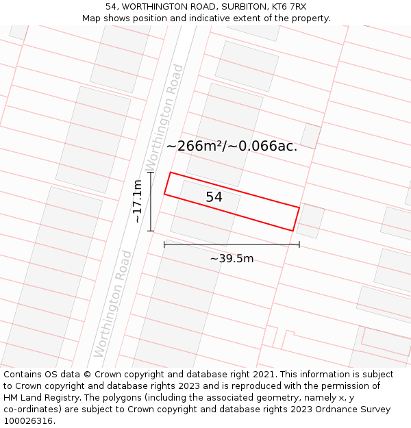 54, WORTHINGTON ROAD, SURBITON, KT6 7RX: Plot and title map