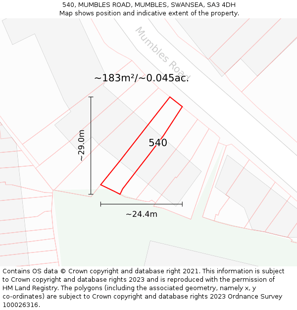 540, MUMBLES ROAD, MUMBLES, SWANSEA, SA3 4DH: Plot and title map