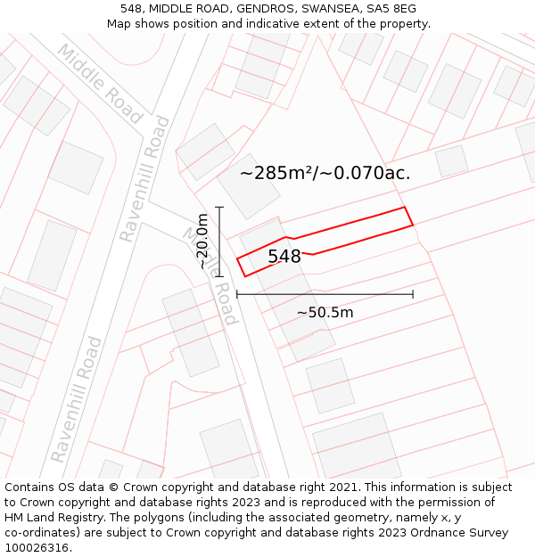 548, MIDDLE ROAD, GENDROS, SWANSEA, SA5 8EG: Plot and title map