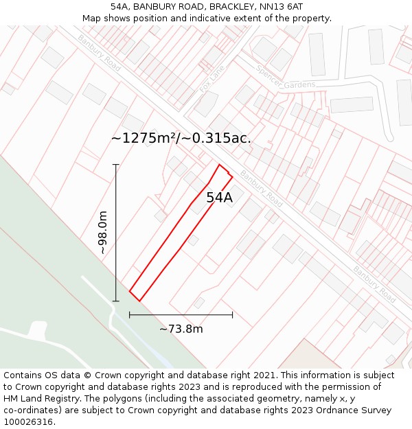 54A, BANBURY ROAD, BRACKLEY, NN13 6AT: Plot and title map