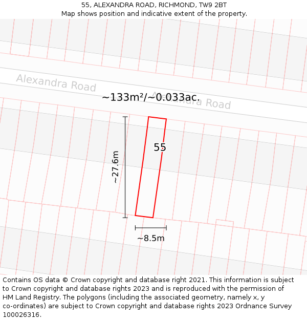 55, ALEXANDRA ROAD, RICHMOND, TW9 2BT: Plot and title map