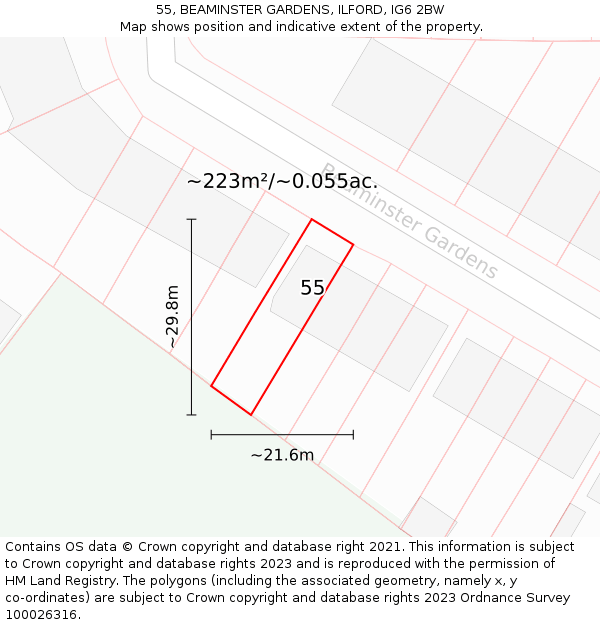 55, BEAMINSTER GARDENS, ILFORD, IG6 2BW: Plot and title map