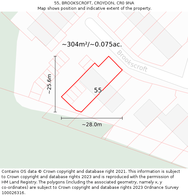 55, BROOKSCROFT, CROYDON, CR0 9NA: Plot and title map