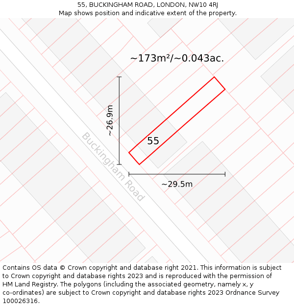 55, BUCKINGHAM ROAD, LONDON, NW10 4RJ: Plot and title map