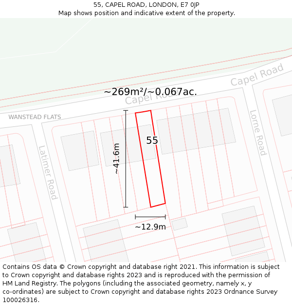 55, CAPEL ROAD, LONDON, E7 0JP: Plot and title map