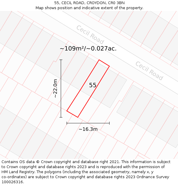 55, CECIL ROAD, CROYDON, CR0 3BN: Plot and title map