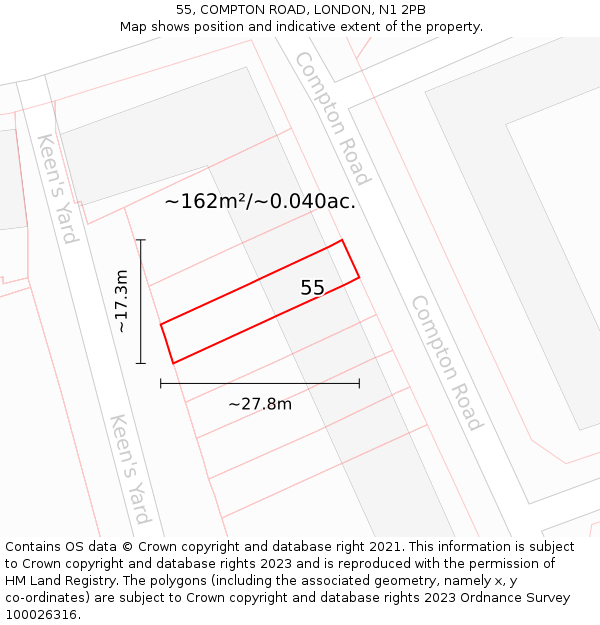 55, COMPTON ROAD, LONDON, N1 2PB: Plot and title map