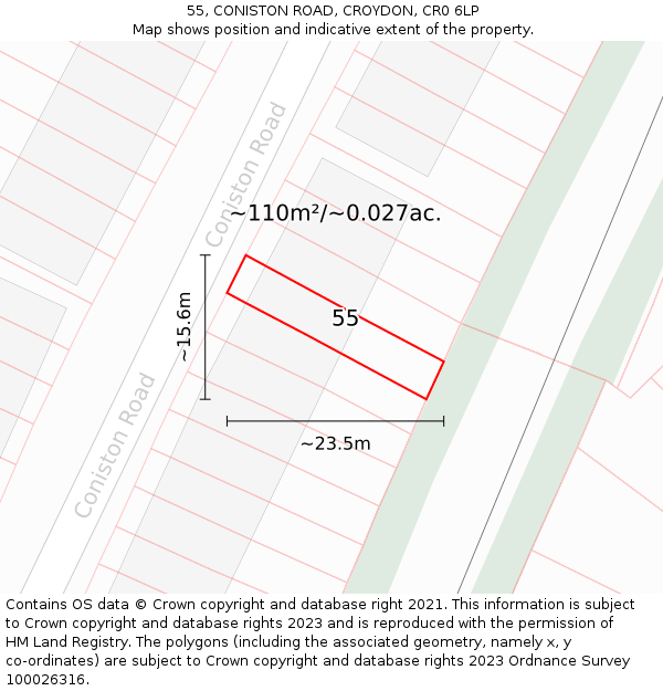 55, CONISTON ROAD, CROYDON, CR0 6LP: Plot and title map