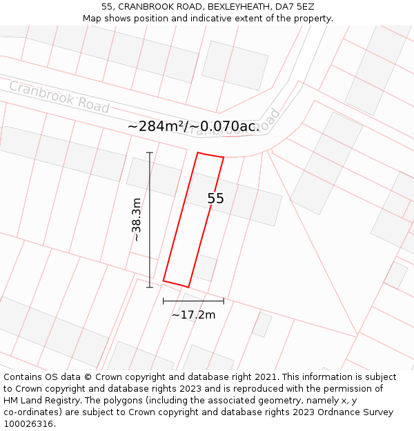 55, CRANBROOK ROAD, BEXLEYHEATH, DA7 5EZ: Plot and title map