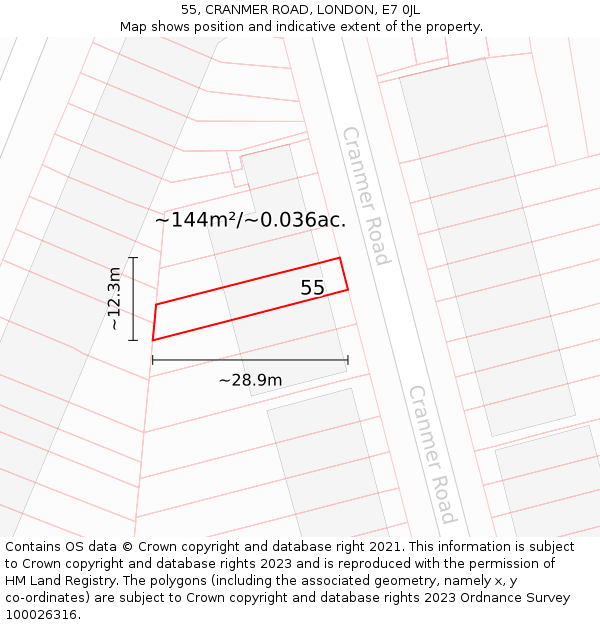55, CRANMER ROAD, LONDON, E7 0JL: Plot and title map