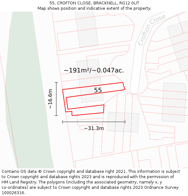 55, CROFTON CLOSE, BRACKNELL, RG12 0UT: Plot and title map