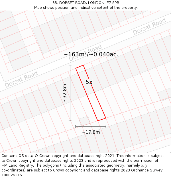 55, DORSET ROAD, LONDON, E7 8PR: Plot and title map