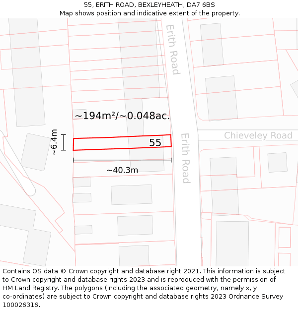 55, ERITH ROAD, BEXLEYHEATH, DA7 6BS: Plot and title map