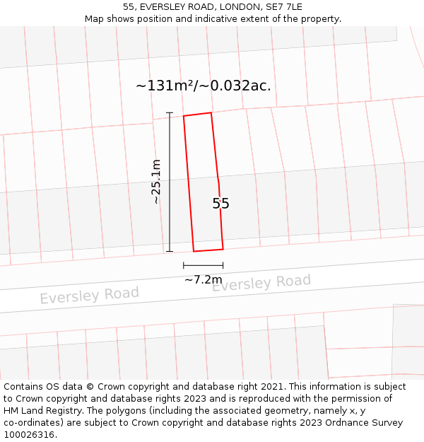 55, EVERSLEY ROAD, LONDON, SE7 7LE: Plot and title map