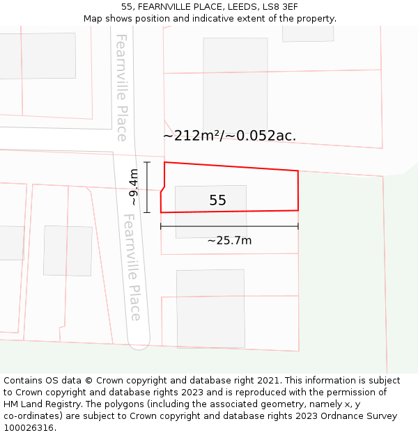 55, FEARNVILLE PLACE, LEEDS, LS8 3EF: Plot and title map