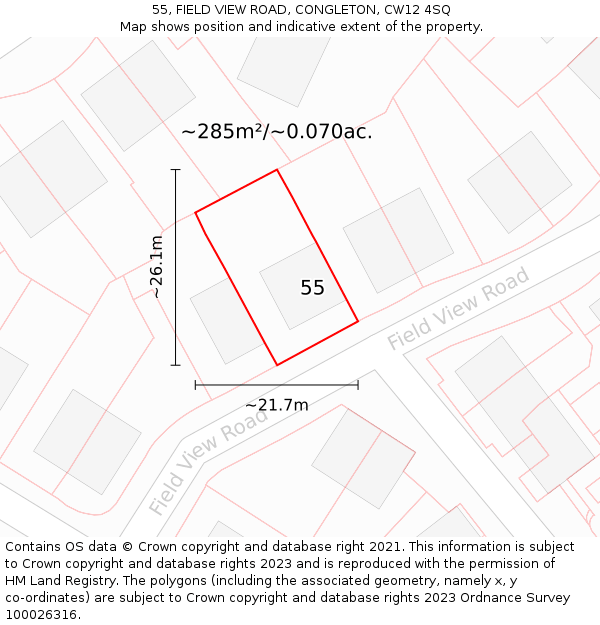 55, FIELD VIEW ROAD, CONGLETON, CW12 4SQ: Plot and title map